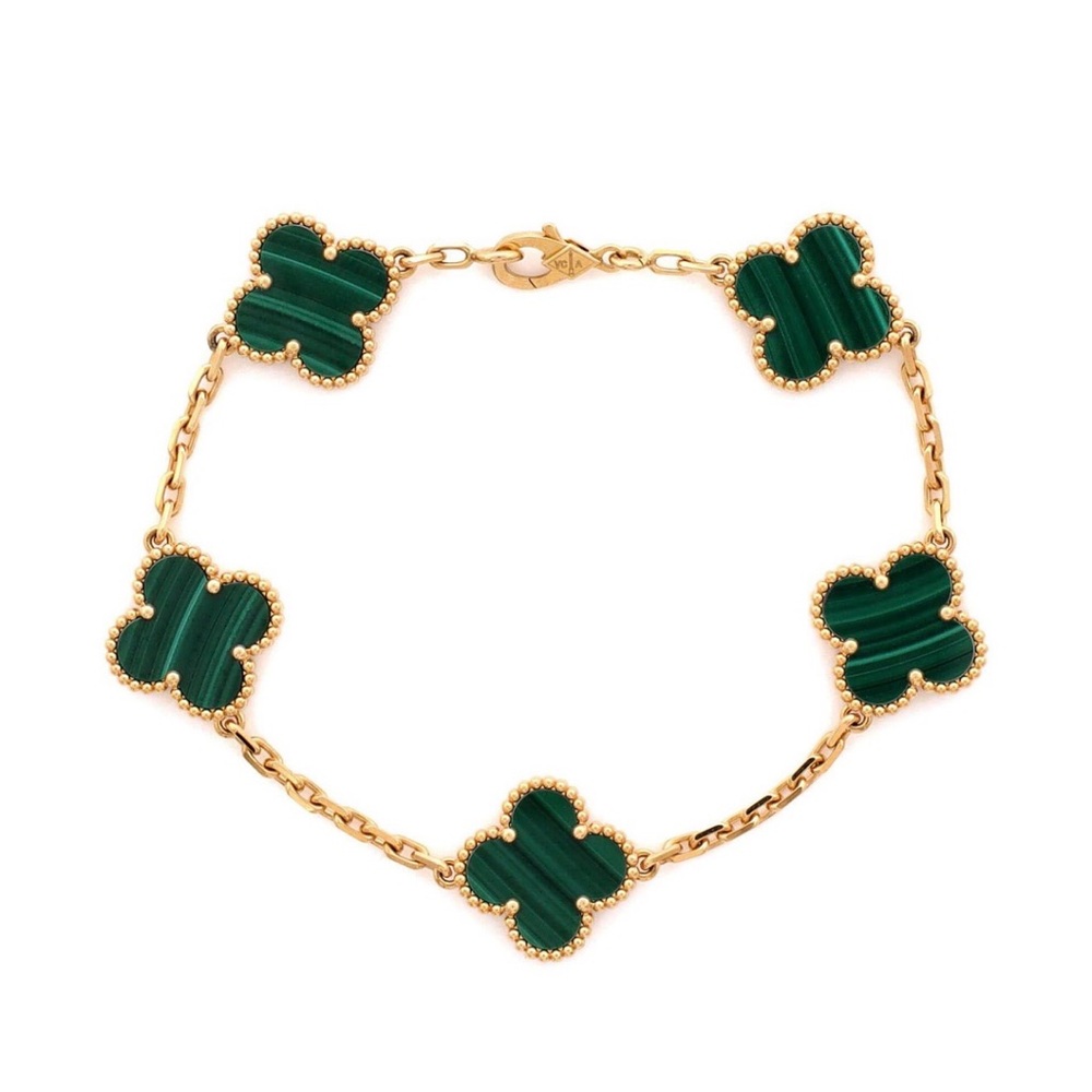 Elegant Gold and Green Clover Bracelet